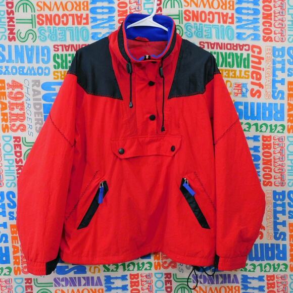 Vintage 80s East West Pullover Ski Jacket Size M Red Black Blue Anorak - Picture 1 of 5
